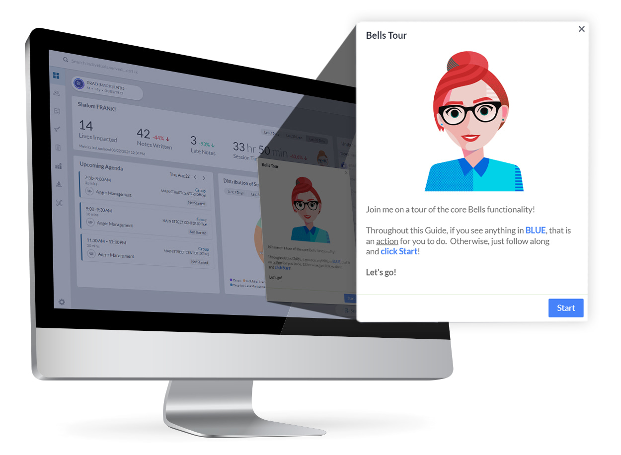 Icon of a computer screen representing training coaching bells ai - Netsmart Bells AI clinical notes boost quality of care and ROI